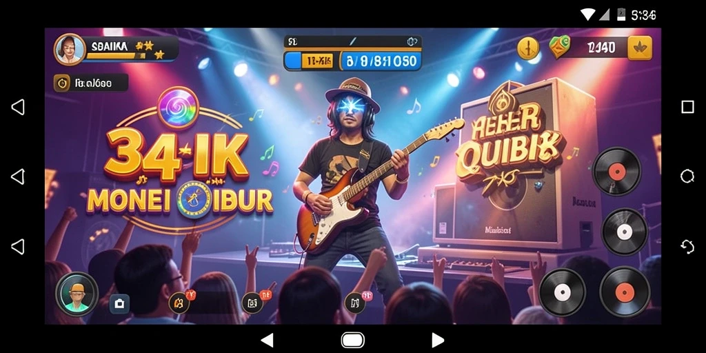 Tampilan gameplay 34R dengan berbagai alat musik yang interaktif.