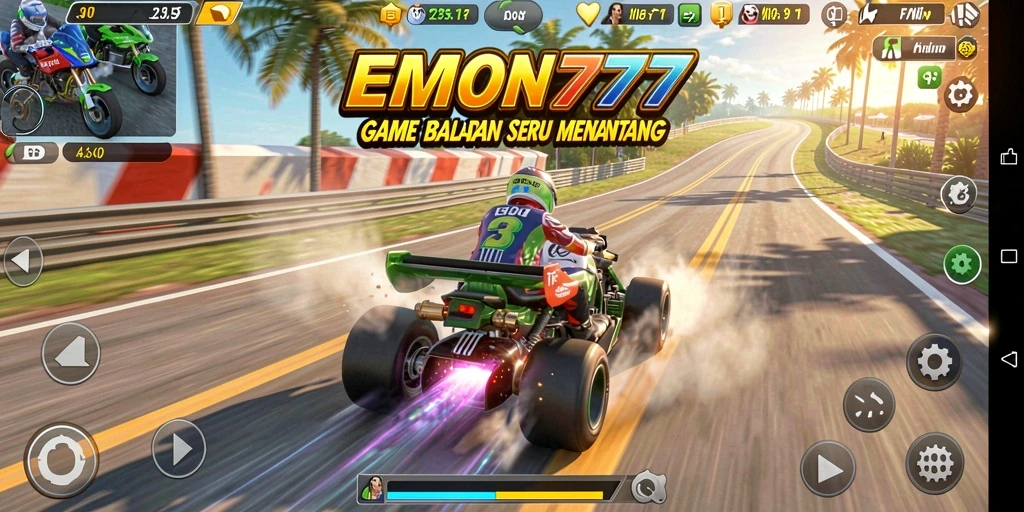 Tangkapan layar gameplay EMON777 dengan balapan yang mendebarkan