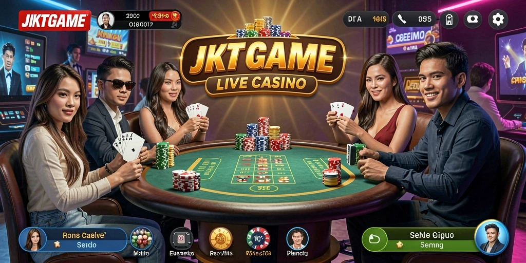 Tampilan gameplay JKTGAME menampilkan dealer langsung dan suasana kasino yang nyata.