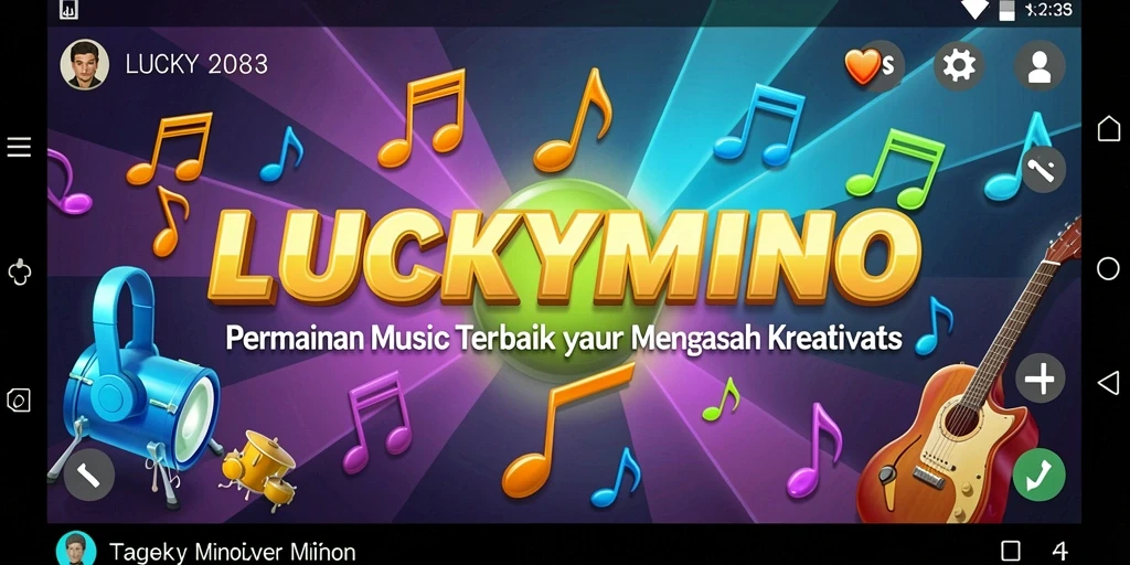 Screenshot gameplay LUCKYMINO menampilkan pemain yang asyik bermain alat musik.