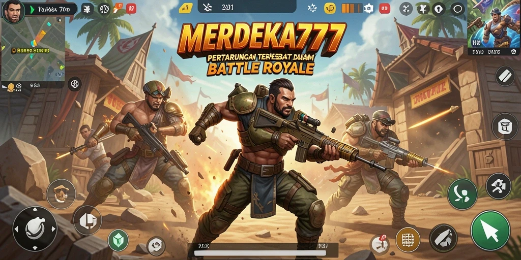 Tangkapan layar gameplay seru MERDEKA777 dalam pertempuran Battle Royale.