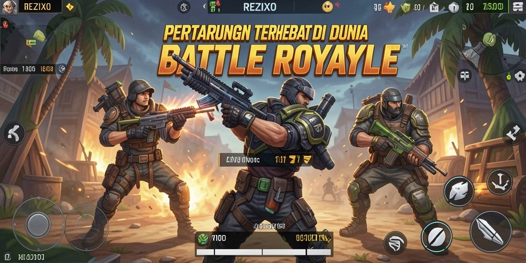 Screenshot gameplay REZIXO menampilkan momen pertarungan intens Battle Royale.