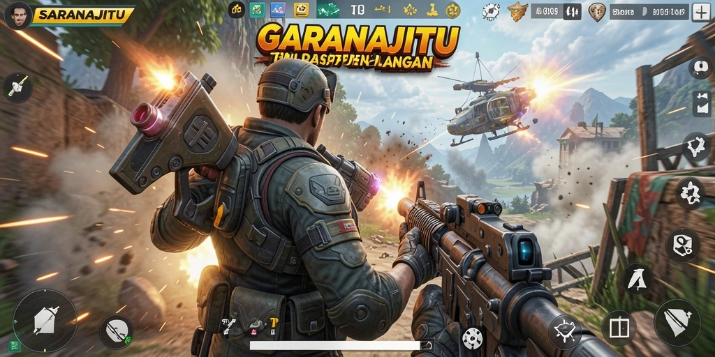 Tampilan gameplay menegangkan dan penuh aksi di SARANAJITU.