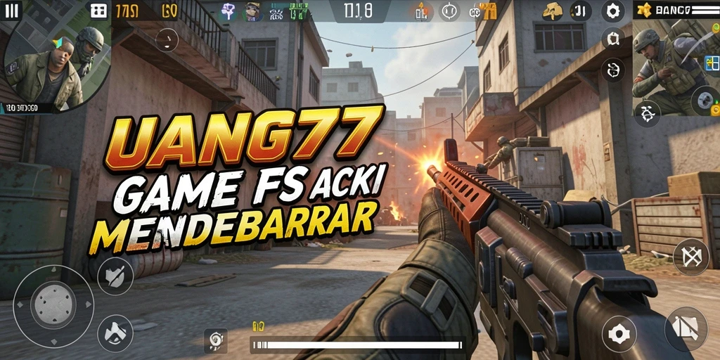 Screenshot utama UANG77 menampilkan aksi intens dalam pertempuran FPS.